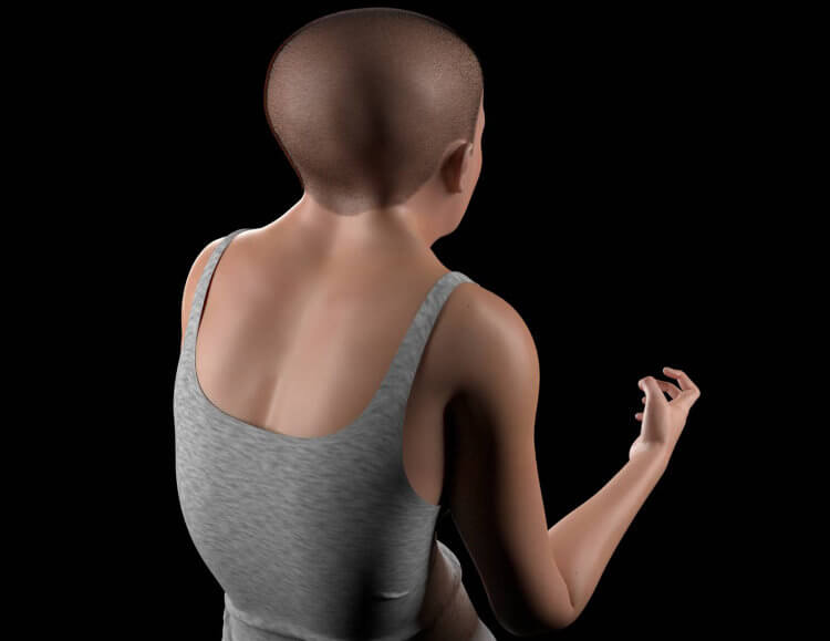 Le dos et le cou diforms de Mindy, le futur corps humain imagée en 3D par Tollfreeforwarding.