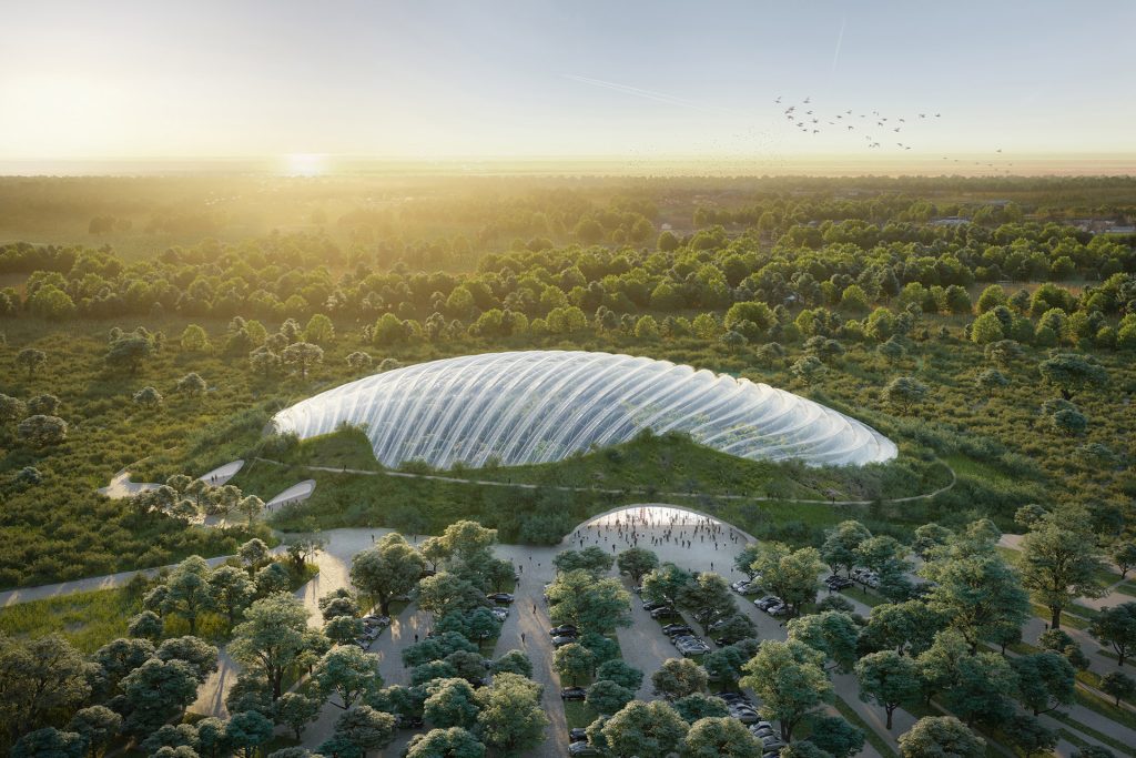 La bulle Tropicalia, la plus grande serre du monde, vue de l'extérieur.