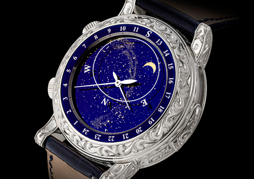 La face arrière de la montre de la marque Patek Philippe "Sky Moon Tourbillon" vendu 5,3 millions d'euros par Christie's en 2023.