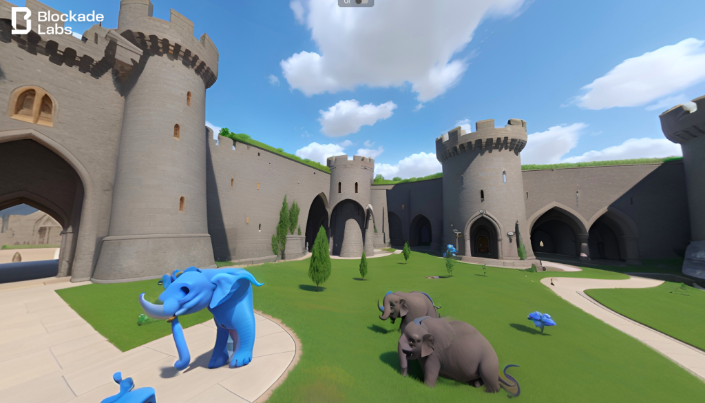 Une image de cour de chateau générée avec la technologie d'intelligence artificielle de Blockade Labs.