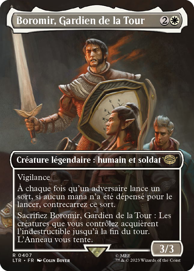 Carte Magic the Gathering boromir, dans l'édition Seigneur des Anneaux de 2023.