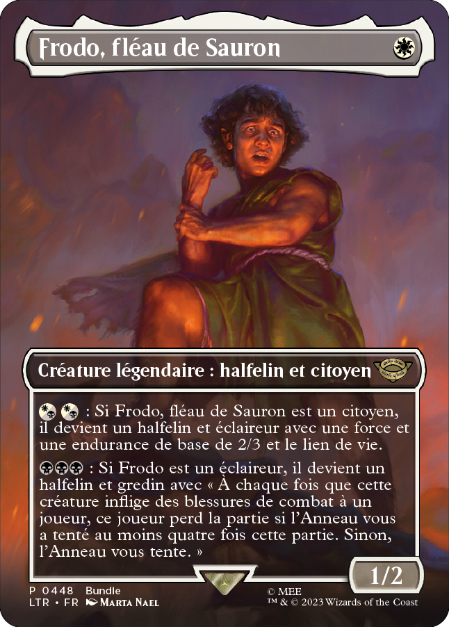 Carte Magic the Gathering de Frodo, dans l'édition Seigneur des Anneaux de 2023.