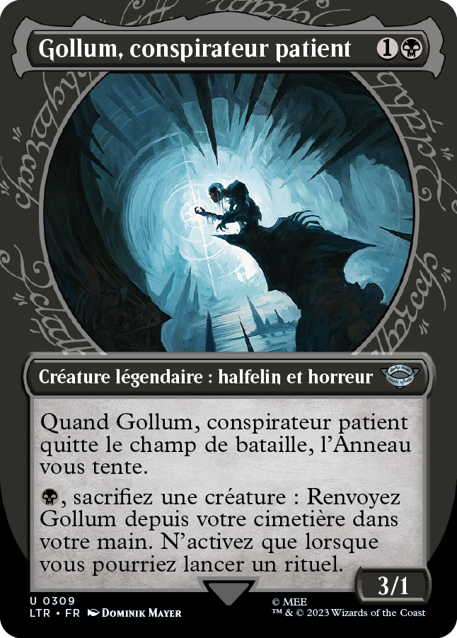 Carte Magic the Gathering de Gollum, dans l'édition Seigneur des Anneaux de 2023.