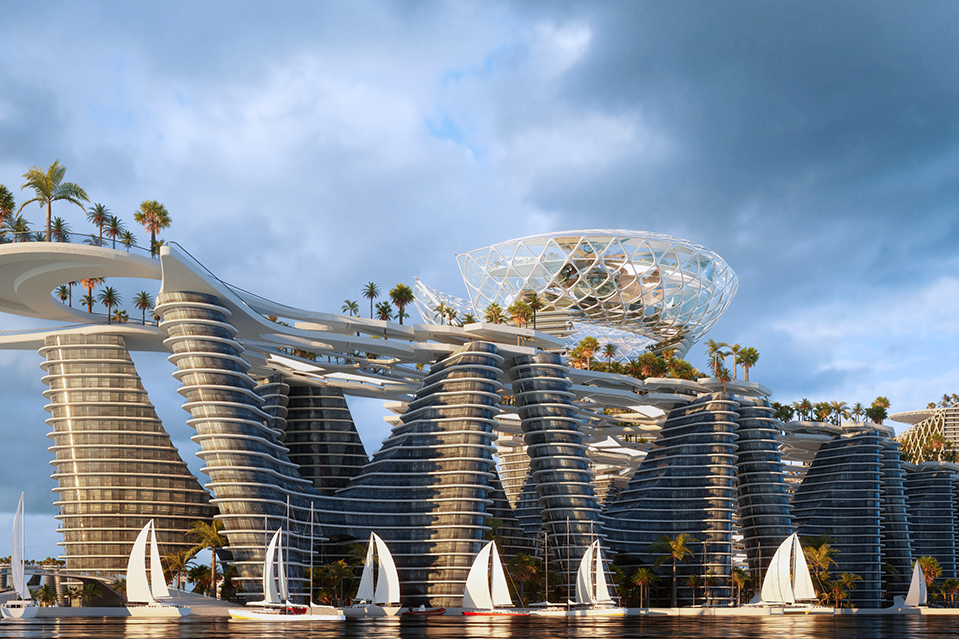 Vue globale des hotels du Dubai Healthcare City imaginé par Kalbod Studio