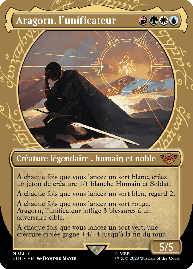 Carte Magic the Gathering de Aragorn, dans l'édition Seigneur des Anneaux de 2023.