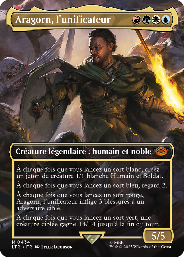 Carte Magic the Gathering de Aragorn, dans l'édition Seigneur des Anneaux de 2023.