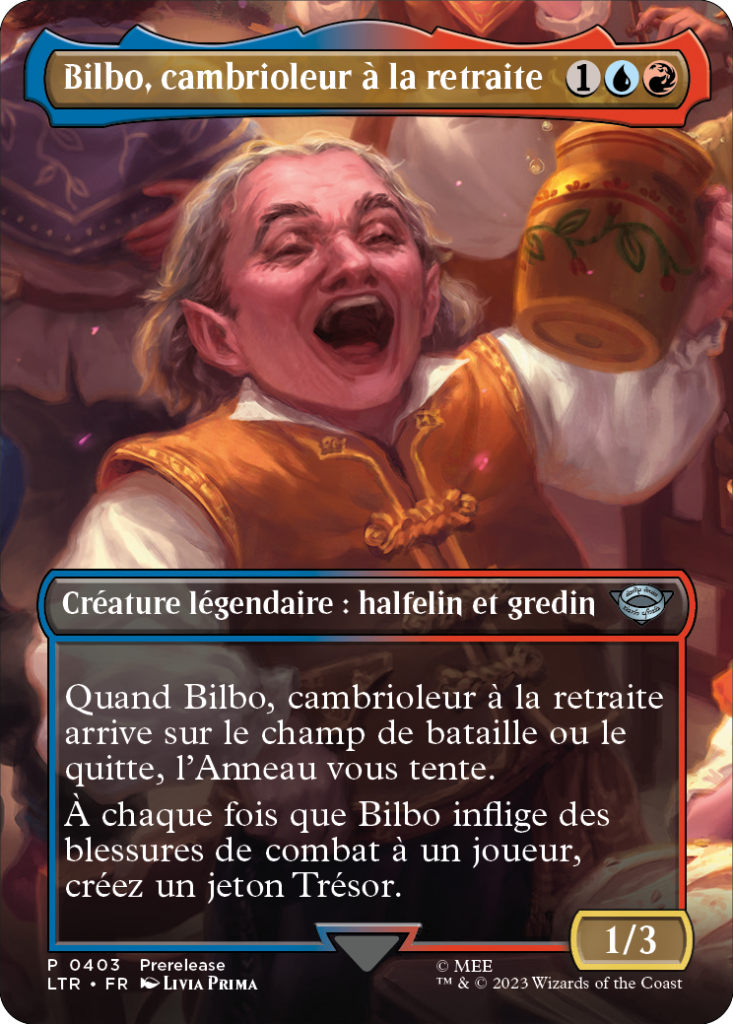 Carte Magic the Gathering de Bilbo, dans l'édition Seigneur des Anneaux de 2023.