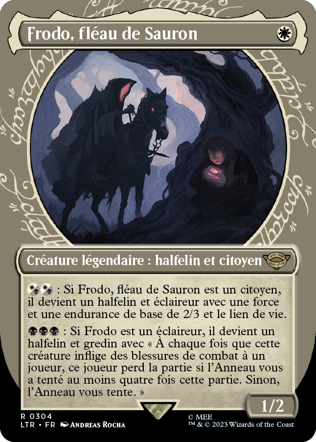 Carte Magic the Gathering de Frodo, dans l'édition Seigneur des Anneaux de 2023.