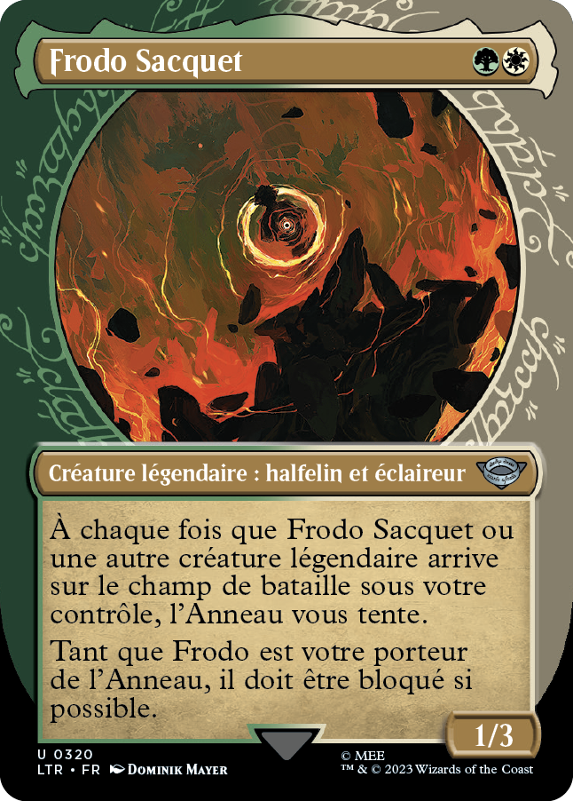 Carte Magic the Gathering de Frodo, dans l'édition Seigneur des Anneaux de 2023.