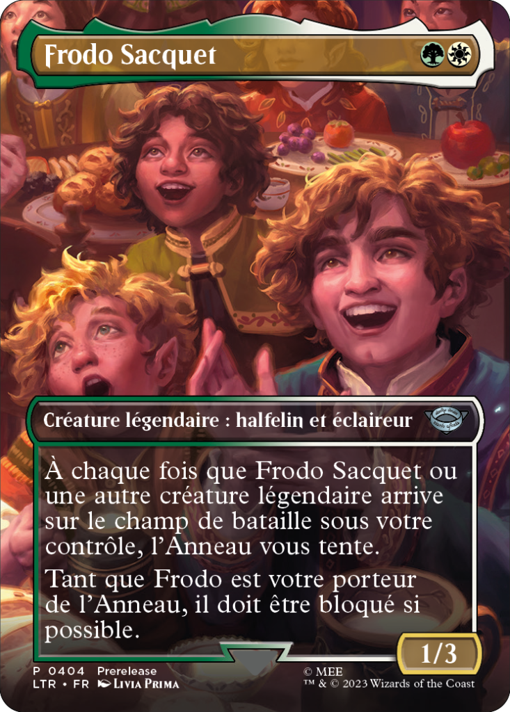 Carte Magic the Gathering de Frodo, dans l'édition Seigneur des Anneaux de 2023.