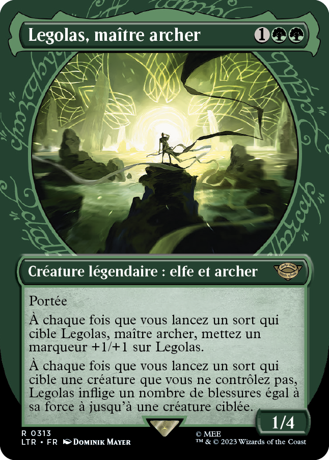 Carte Magic the Gathering de Legolas, dans l'édition Seigneur des Anneaux de 2023.