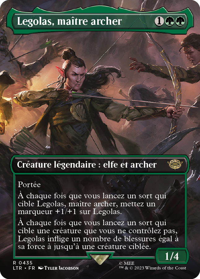 Carte Magic the Gathering de Legolas, dans l'édition Seigneur des Anneaux de 2023.