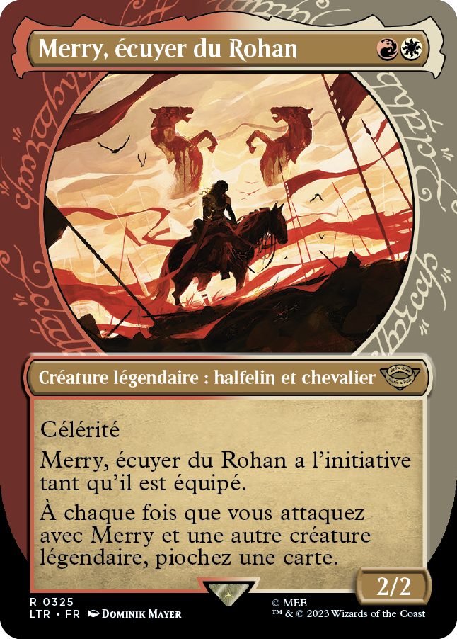 Carte Magic the Gathering de Merry, dans l'édition Seigneur des Anneaux de 2023.