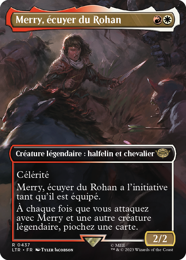 Carte Magic the Gathering de Merry, dans l'édition Seigneur des Anneaux de 2023.