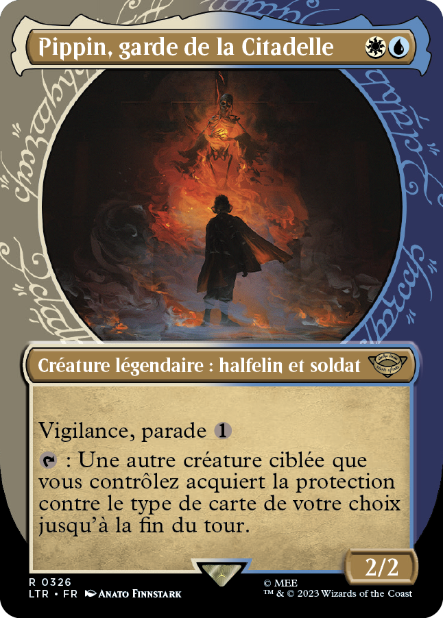 Carte Magic the Gathering de Pippin, dans l'édition Seigneur des Anneaux de 2023.
