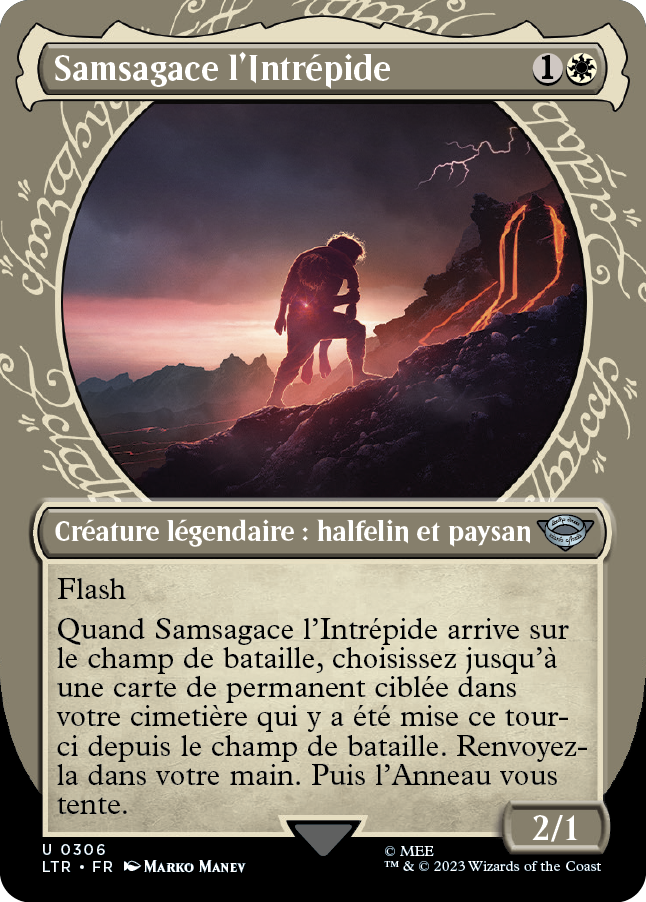 Carte Magic the Gathering de Sam Gamegie, dans l'édition Seigneur des Anneaux de 2023.