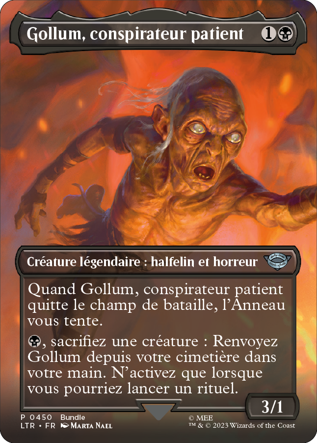 Carte Magic the Gathering de Gollum, dans l'édition Seigneur des Anneaux de 2023.