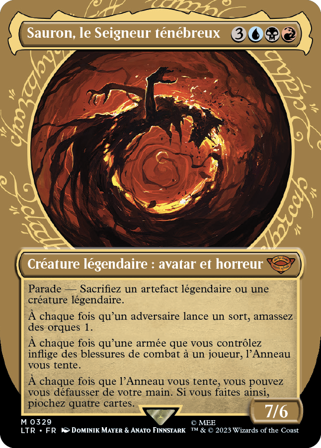 Carte Magic the Gathering de Sauron, dans l'édition Seigneur des Anneaux de 2023.