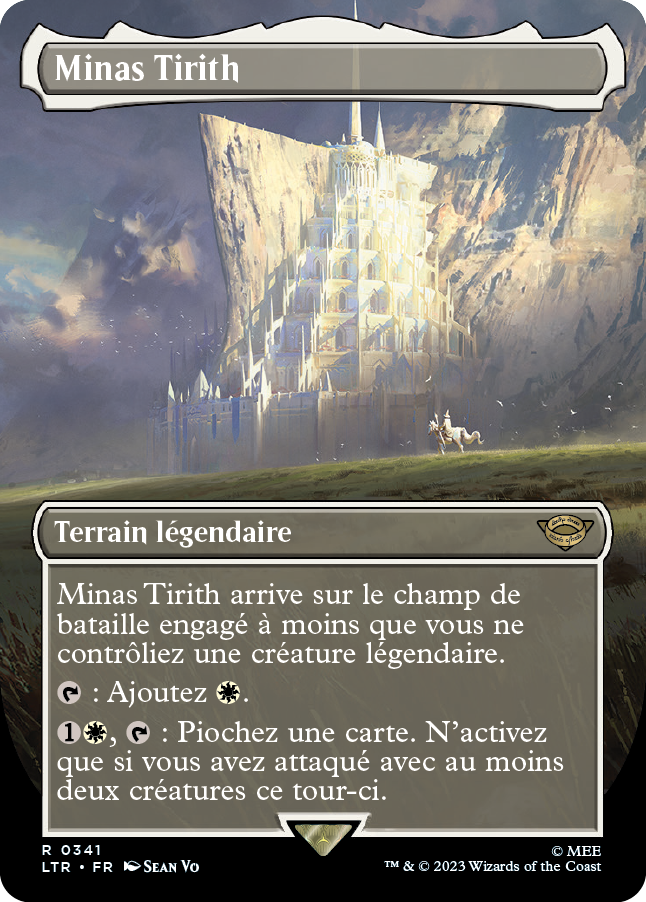 Carte "Minas Tirith" Magic the Gathering, dans l'édition Seigneur des Anneaux de 2023.