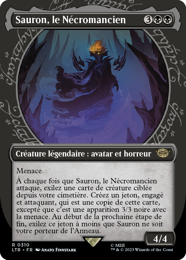 Carte Magic the Gathering de Sauron, dans l'édition Seigneur des Anneaux de 2023.