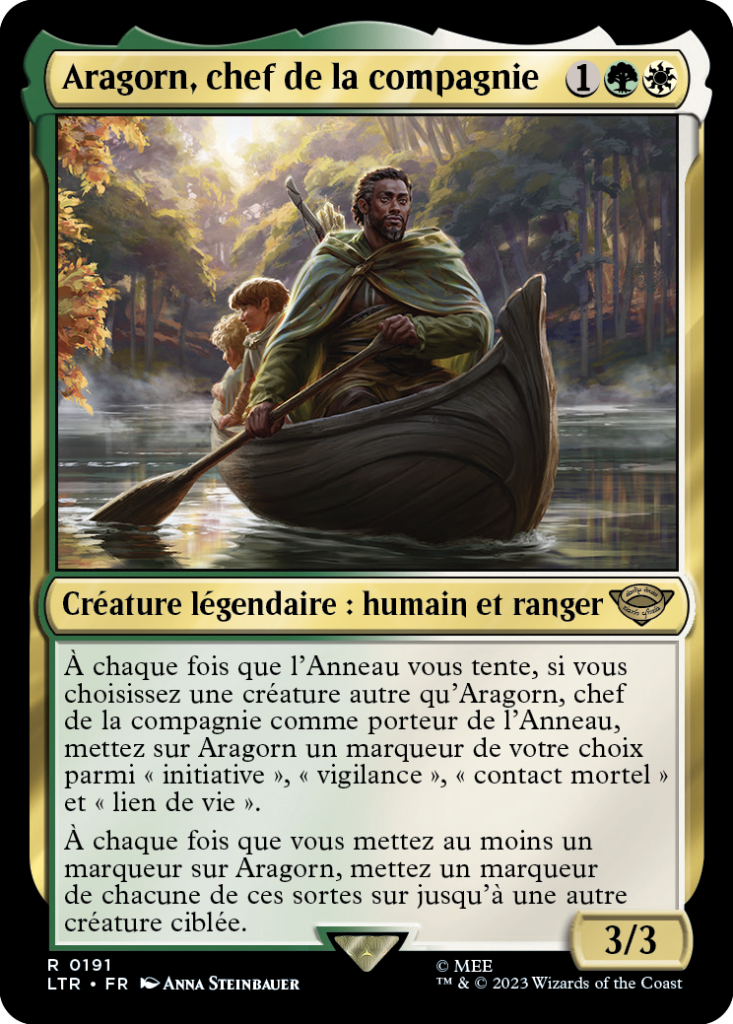Carte Magic the Gathering de Aragorn, dans l'édition Seigneur des Anneaux de 2023.