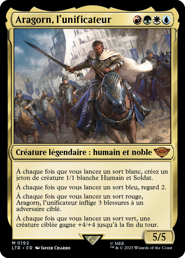 Carte Magic the Gathering de Aragorn, dans l'édition Seigneur des Anneaux de 2023.