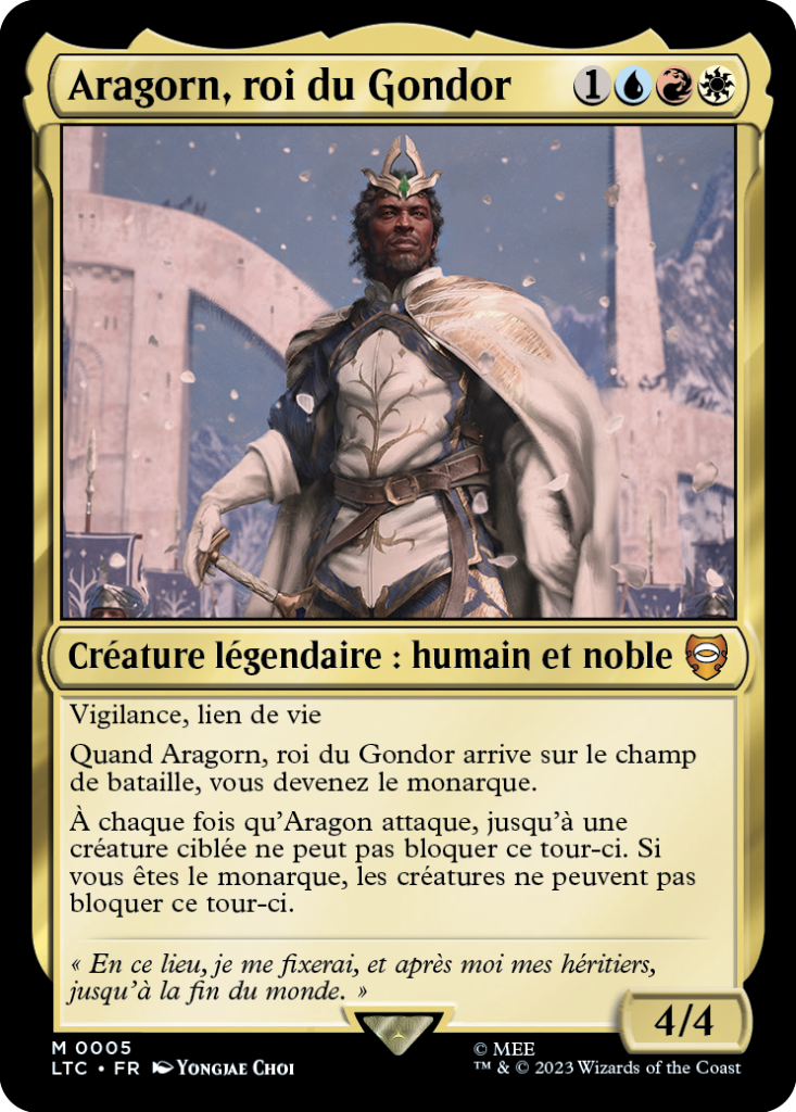 Carte Magic the Gathering de Aragorn, dans l'édition Seigneur des Anneaux de 2023.