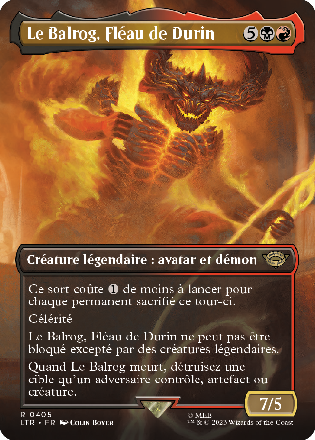 Carte Magic the Gathering de Balrog, dans l'édition Seigneur des Anneaux de 2023.