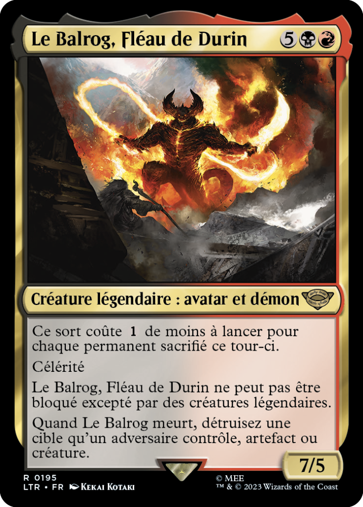 Carte Magic the Gathering de Balrog, dans l'édition Seigneur des Anneaux de 2023.