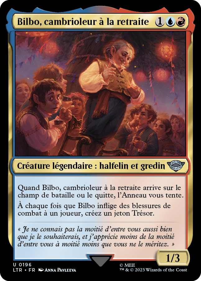 Carte Magic the Gathering de Bilbo, dans l'édition Seigneur des Anneaux de 2023.