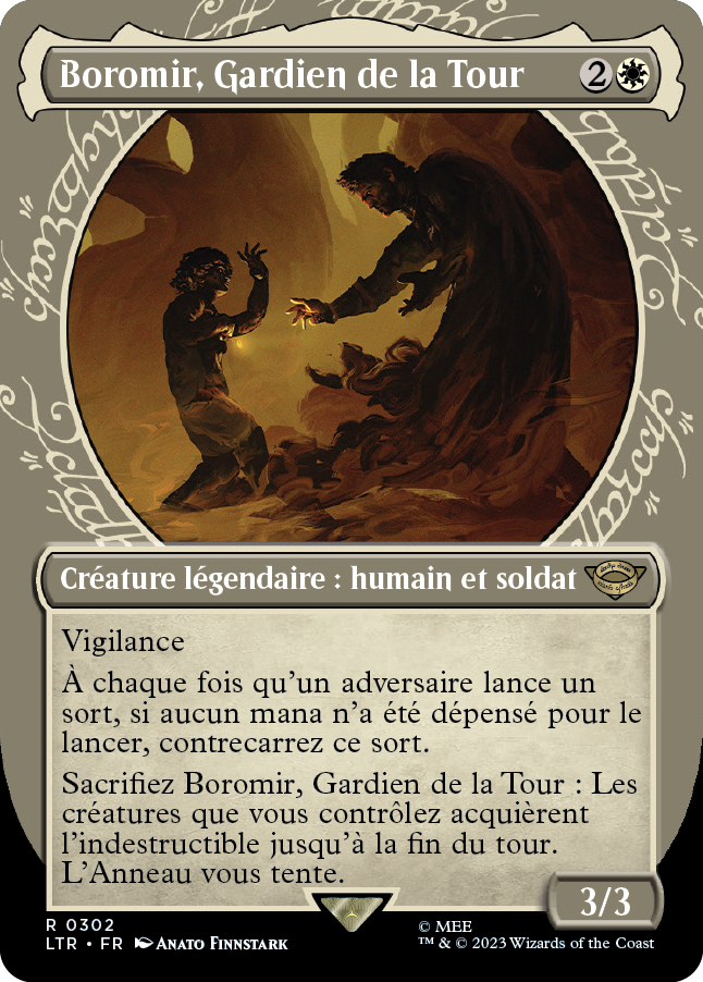 Carte Magic the Gathering boromir, dans l'édition Seigneur des Anneaux de 2023.