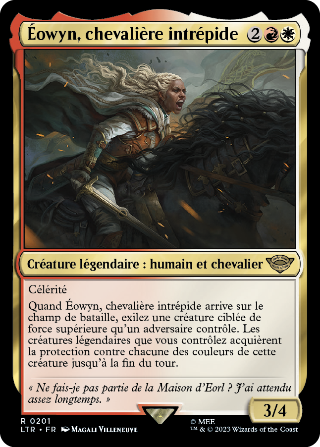 Carte Magic the Gathering de Eowyn, dans l'édition Seigneur des Anneaux de 2023.