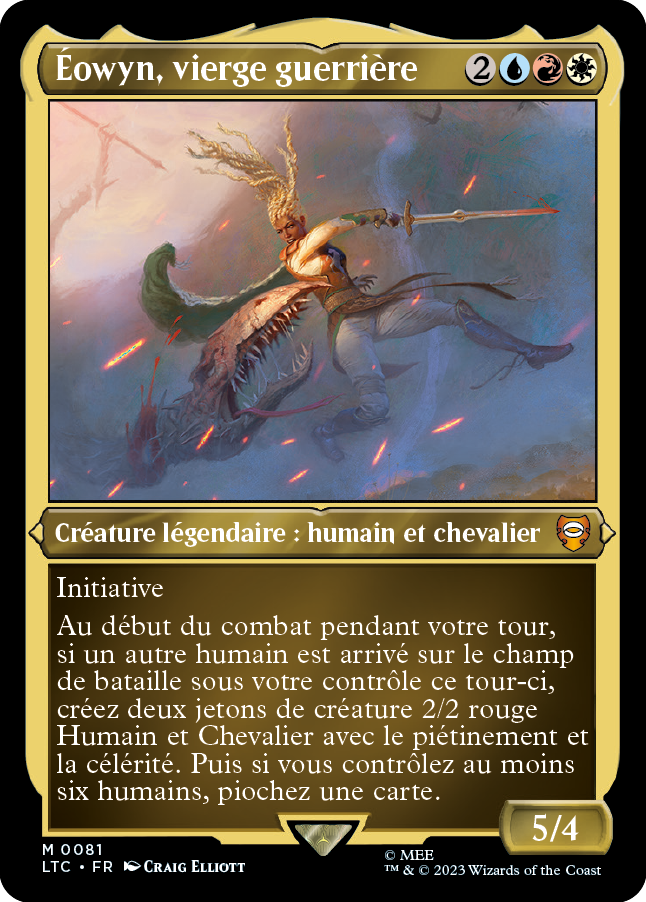 Carte Magic the Gathering de Eowyn, dans l'édition Seigneur des Anneaux de 2023.