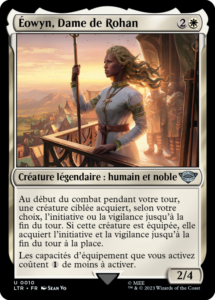 Carte Magic the Gathering de Eowyn, dans l'édition Seigneur des Anneaux de 2023.