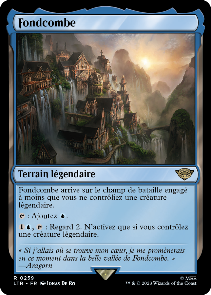 Carte "Fondcombe" Magic the Gathering, dans l'édition Seigneur des Anneaux de 2023.