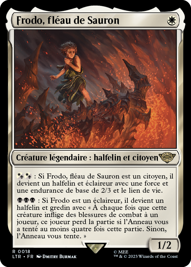 Carte Magic the Gathering de Frodo, dans l'édition Seigneur des Anneaux de 2023.