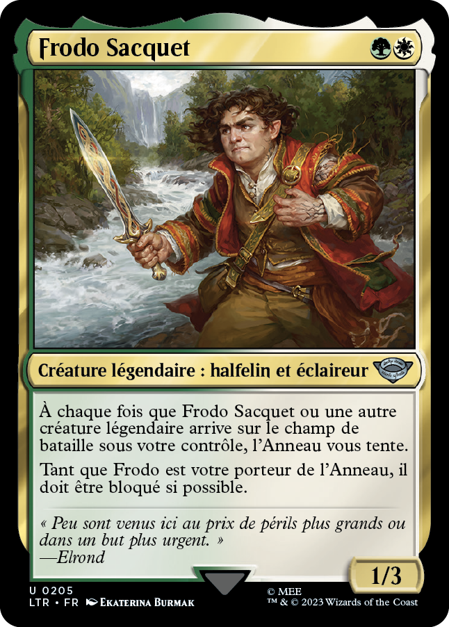 Carte Magic the Gathering de Frodo, dans l'édition Seigneur des Anneaux de 2023.