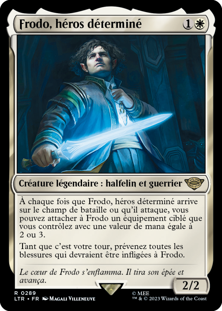 Carte Magic the Gathering de Frodo, dans l'édition Seigneur des Anneaux de 2023.