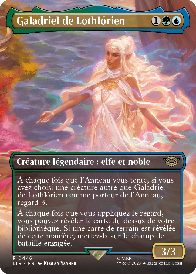 Carte Magic the Gathering de Galadriel, dans l'édition Seigneur des Anneaux de 2023.