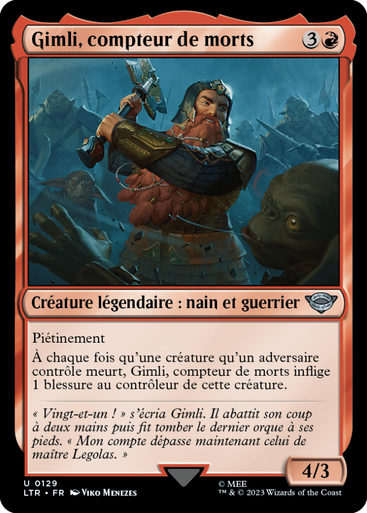Carte Magic the Gathering de Gimli, dans l'édition Seigneur des Anneaux de 2023.
