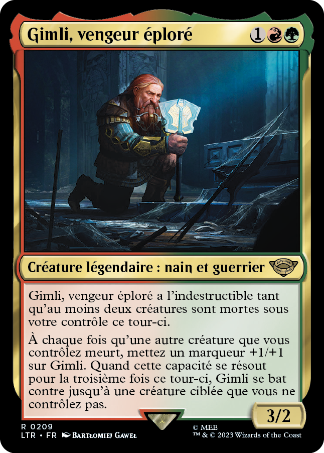 Carte Magic the Gathering de Gimli, dans l'édition Seigneur des Anneaux de 2023.