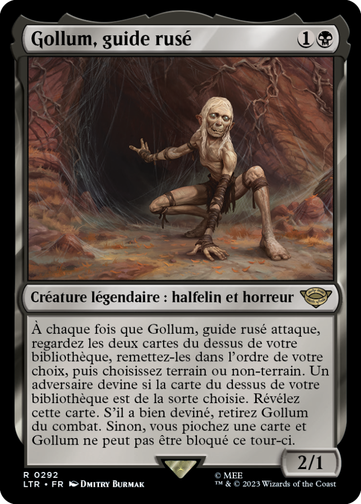 Carte Magic the Gathering de Gollum, dans l'édition Seigneur des Anneaux de 2023.