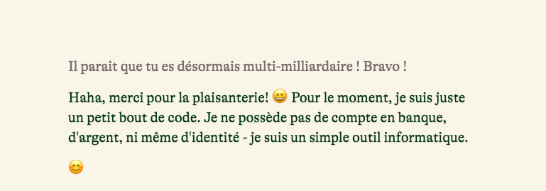 capture d'écran d'une conversation avec "Pi" le chatbot IA de Inflection AI.
