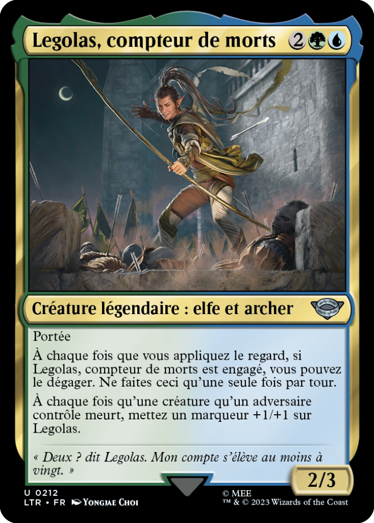 Carte Magic the Gathering de Legolas, dans l'édition Seigneur des Anneaux de 2023.