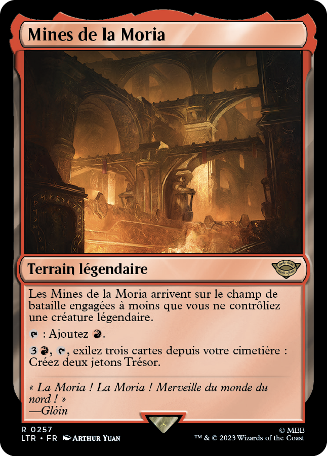 Carte "Mines de la moria" Magic the Gathering, dans l'édition Seigneur des Anneaux de 2023.