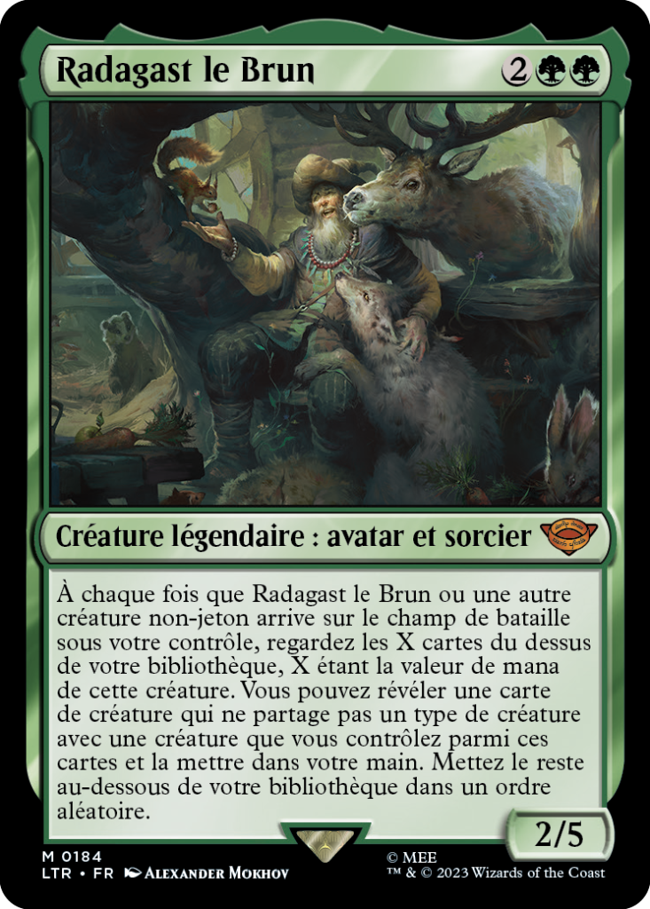Carte Magic the Gathering de Radagast, dans l'édition Seigneur des Anneaux de 2023.