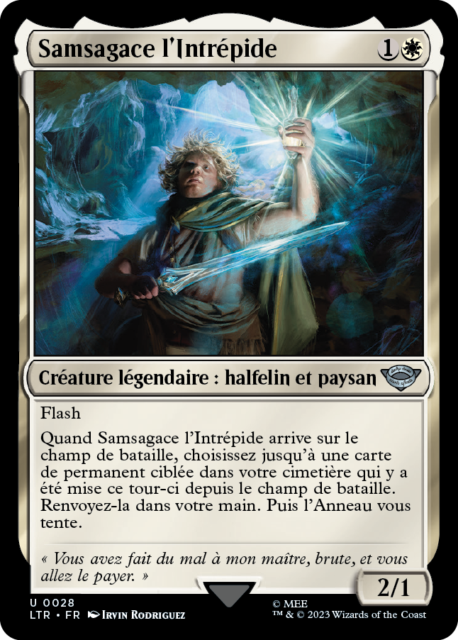 Carte Magic the Gathering de Sam Gamegie, dans l'édition Seigneur des Anneaux de 2023.