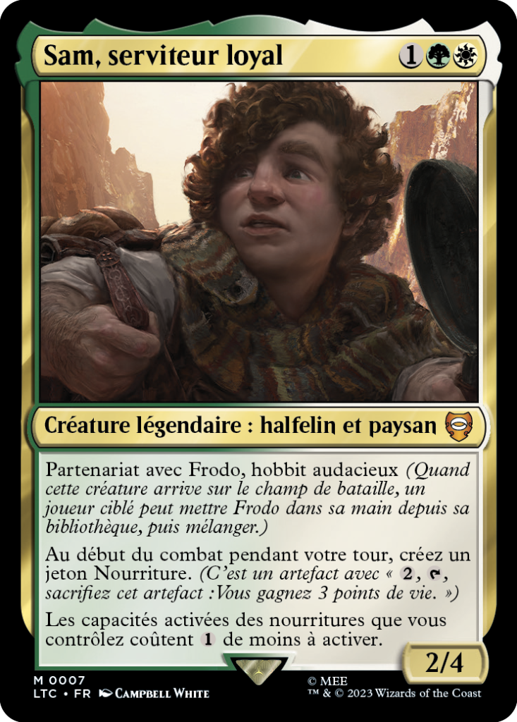 Carte Magic the Gathering de Sam Gamegie, dans l'édition Seigneur des Anneaux de 2023.