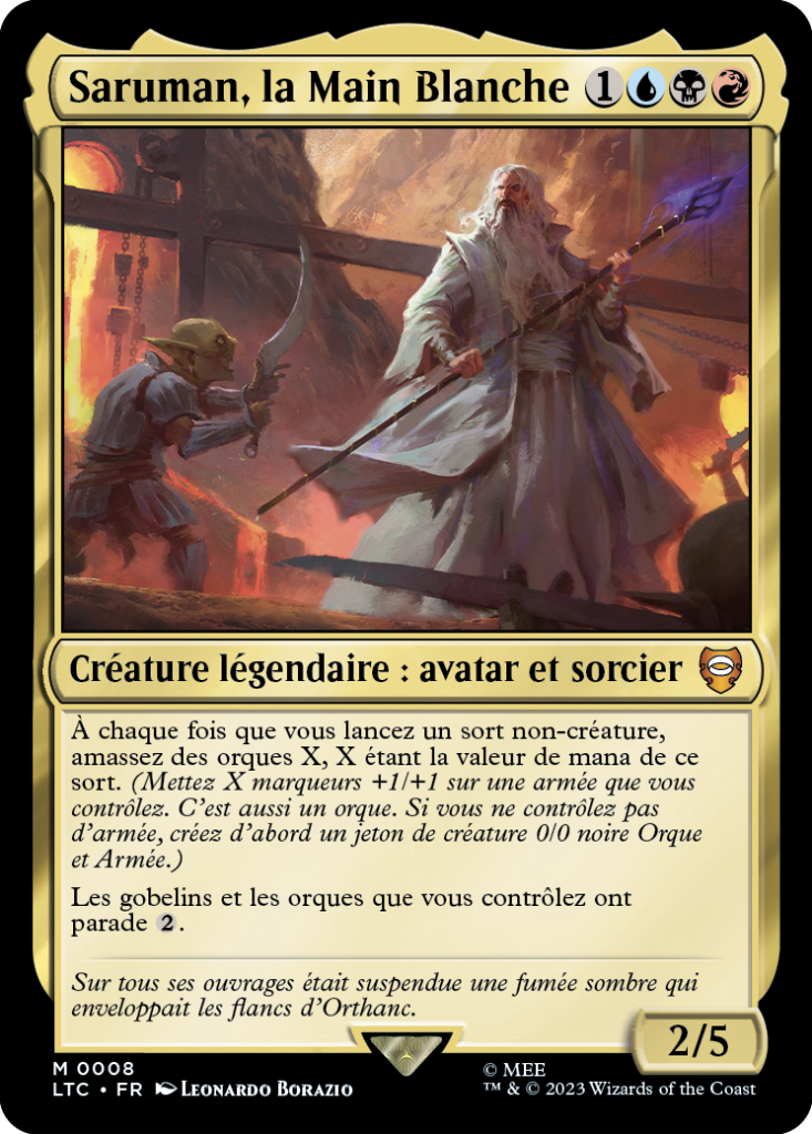 Carte Magic the Gathering de Saruman, dans l'édition Seigneur des Anneaux de 2023.