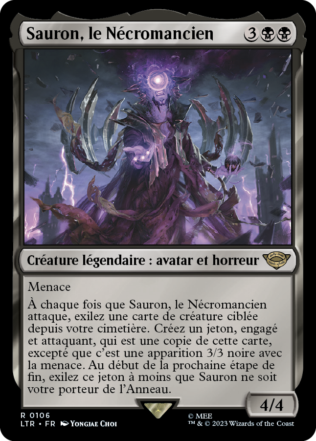 Carte Magic the Gathering de Sauron, dans l'édition Seigneur des Anneaux de 2023.
